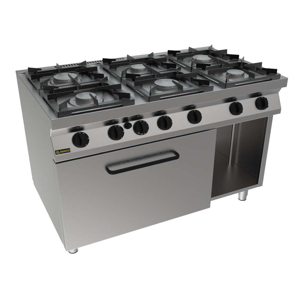 Cucina gas 4 fuochi con forno a gas, 1200x70x850h, 36.4 kW