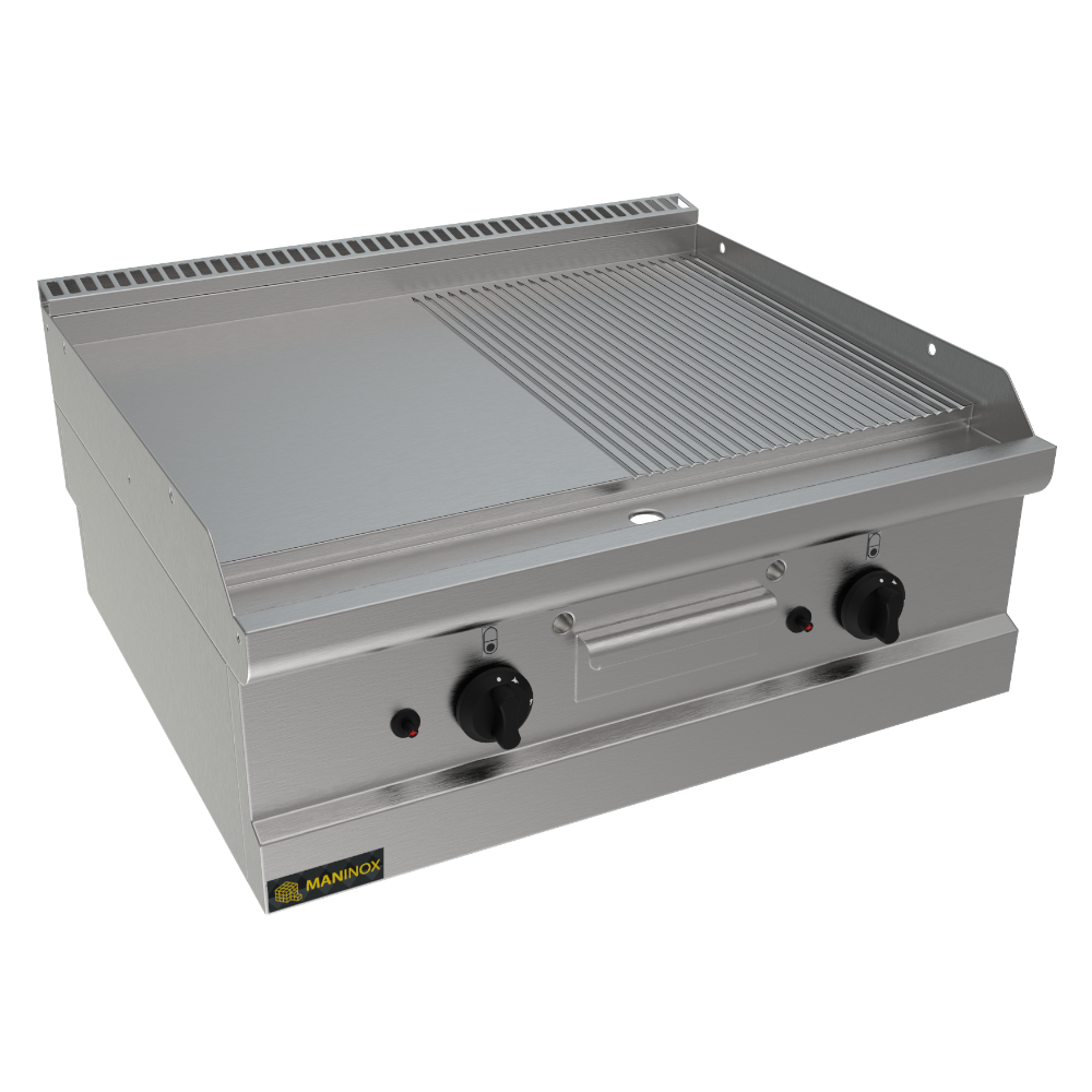 Fry top 1/2 liscio 1/2 rigato a gas, 70x70x30.5h, 12 kW