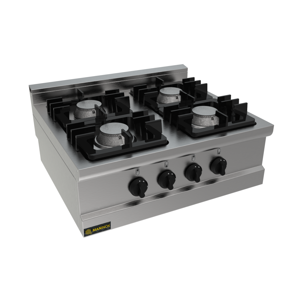 Cucina a gas 4 fuochi da banco, 70x70x30.5h, 18 kW