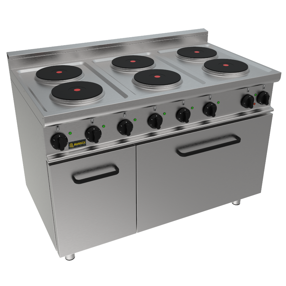 Cucina elettrica 6 piastre con forno, 120x70x85h, 21.8 kW