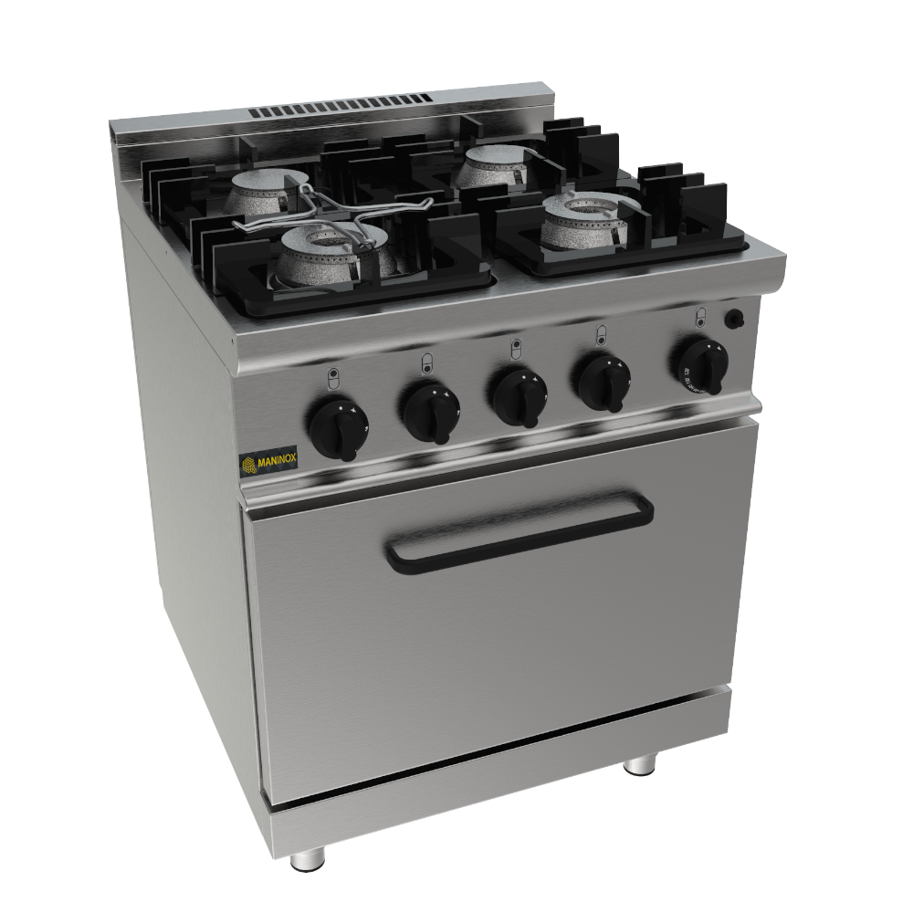 Cucina a gas 4 fuochi con forno a gas, 80x70x85h, 31.9 kW