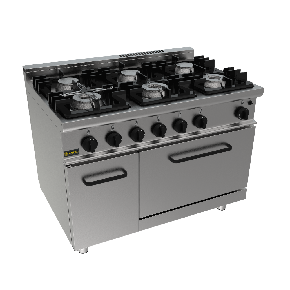 Cucina a gas 6 fuochi con forno a gas, 105x70x85h, 34.9 kW
