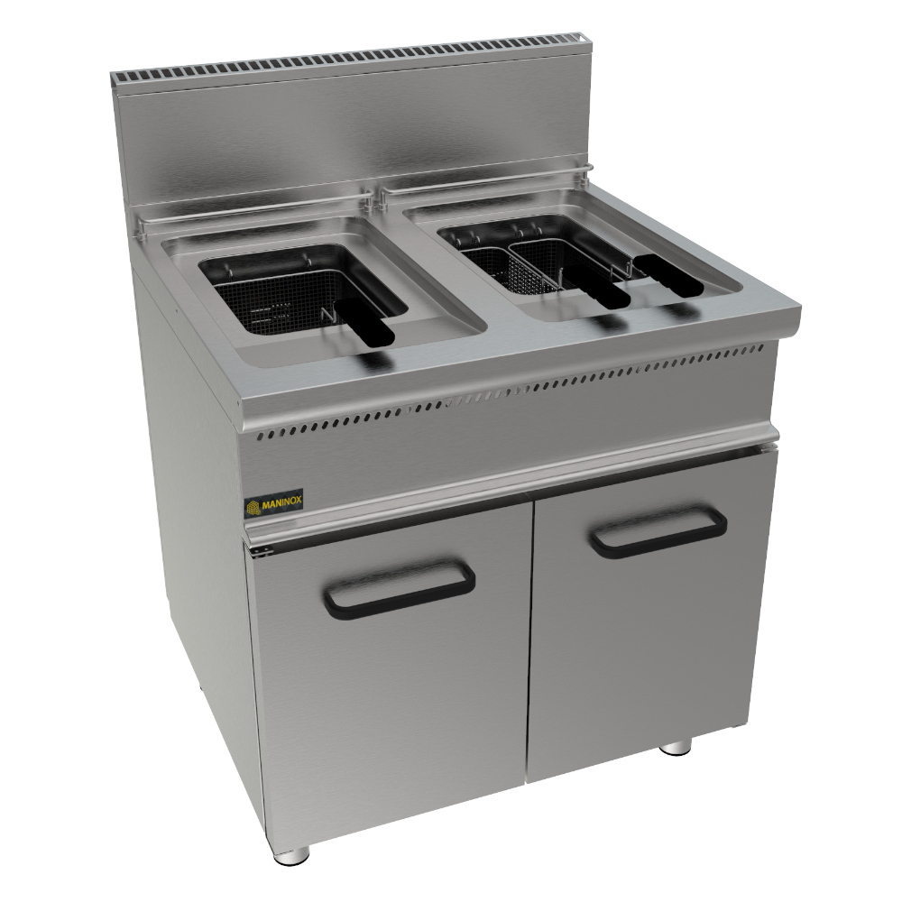 Friggitrice a gas 2 vasche armadiata, 80x70x85h, 22.4 kW, 13+13 L