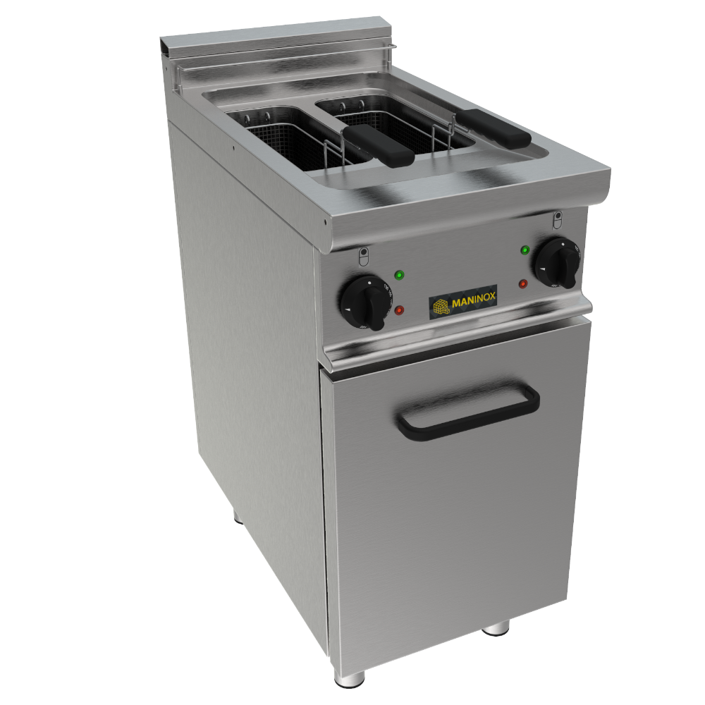 Friggitrice elettrica armadiata 2 vasca 40x70x85h, 14 kW, 8+8 L