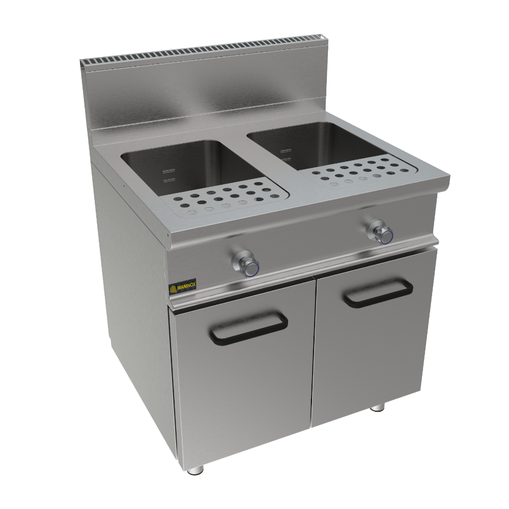 Cuocipasta a gas 2 vasche armadiato, 80x70x85h, 22 kW, 28+28 L