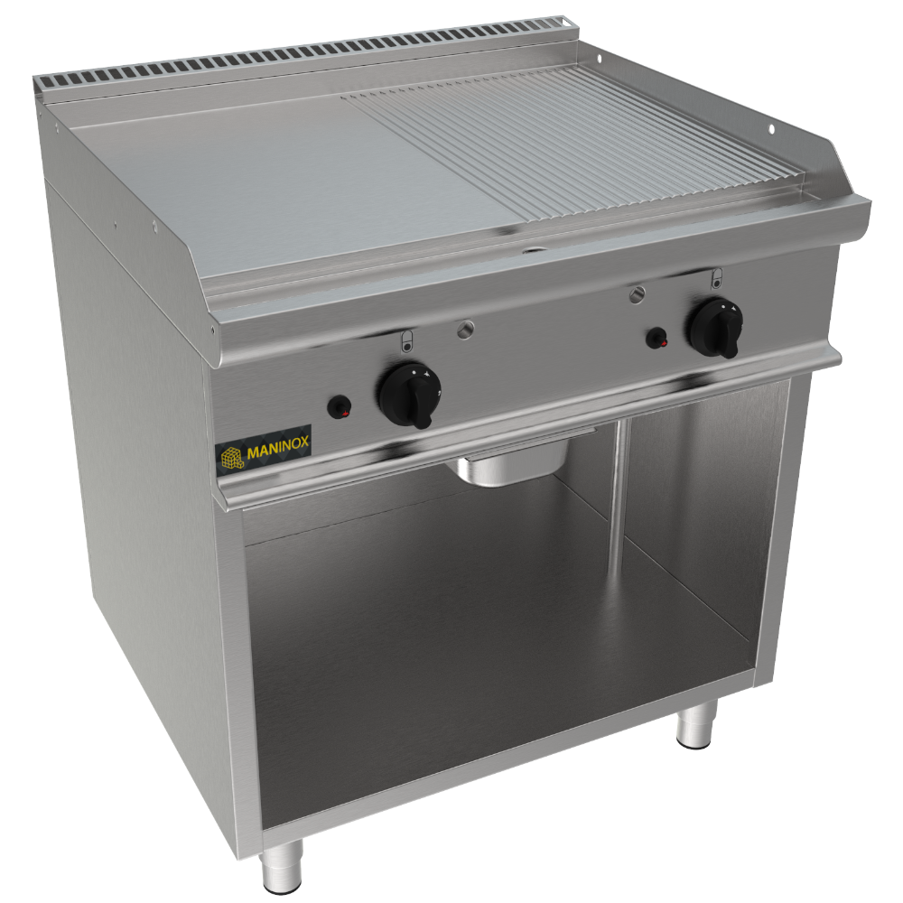 Fry top metà liscio metà rigato a gas, 70x70x85h, 12 kW