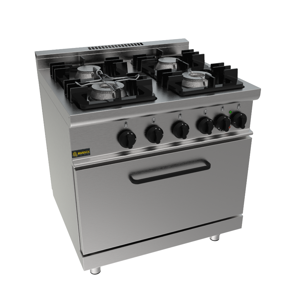 Cucina a gas 4 fuochi con forno elettrico, 70x70x85h, 24 kW