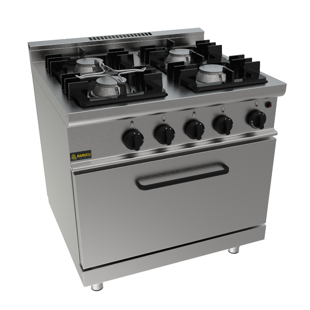 Cucina a gas 4 fuochi con forno a gas, 80x70x85h, 25.9 kW