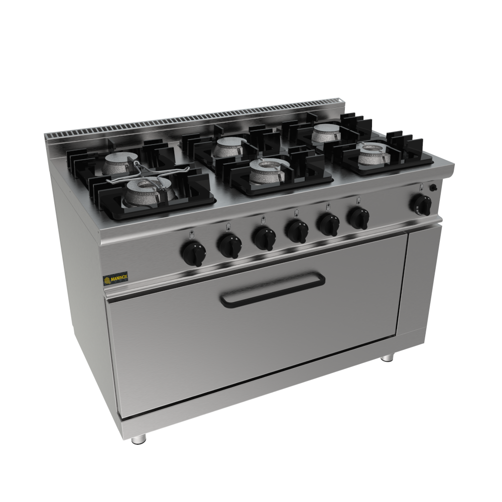 Cucina a gas 6 fuochi con forno a gas maxi, 120x70x85h, 48 kW