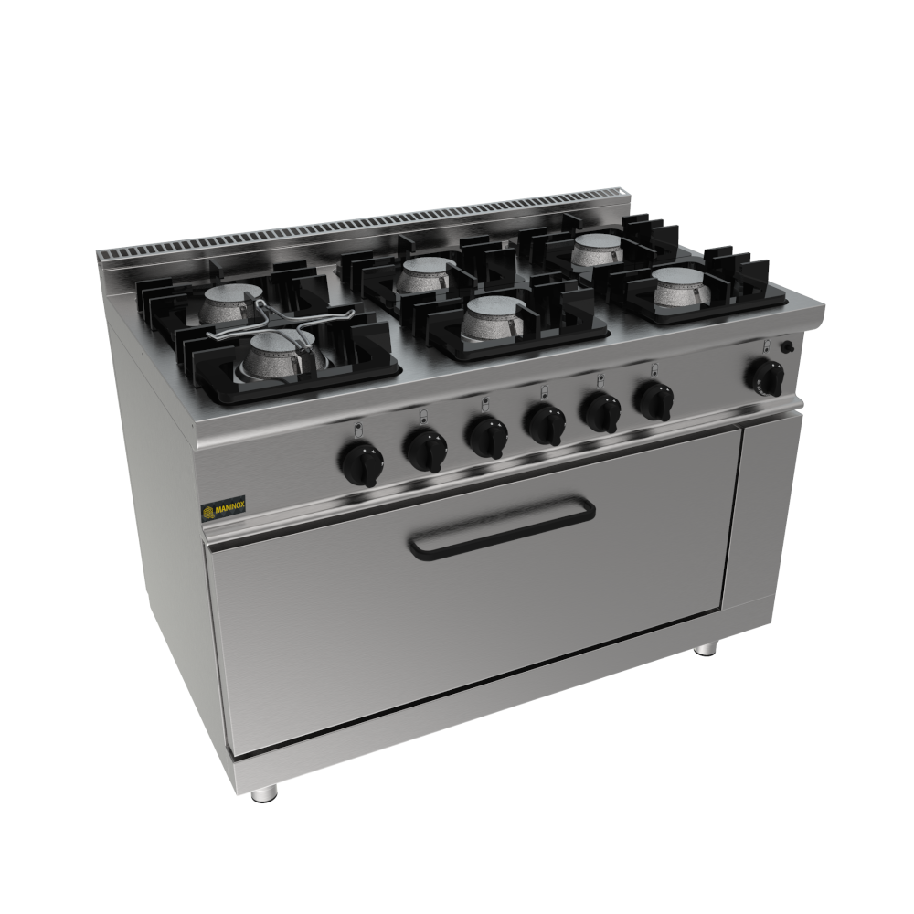 Cucina a gas 6 fuochi con forno a gas maxi, 120x70x85h, 39 kW