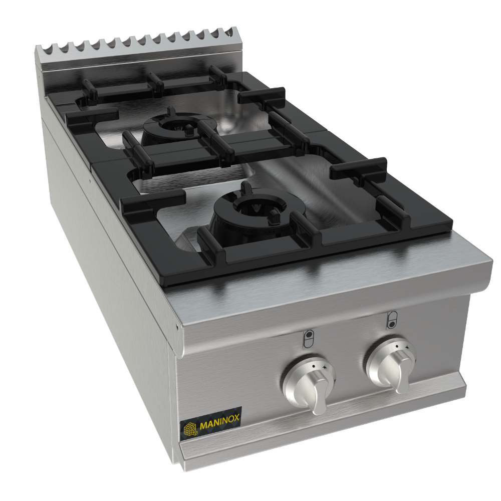 Cucina 2 fuochi a gas da banco, 40x90x27.5h, 9 kW