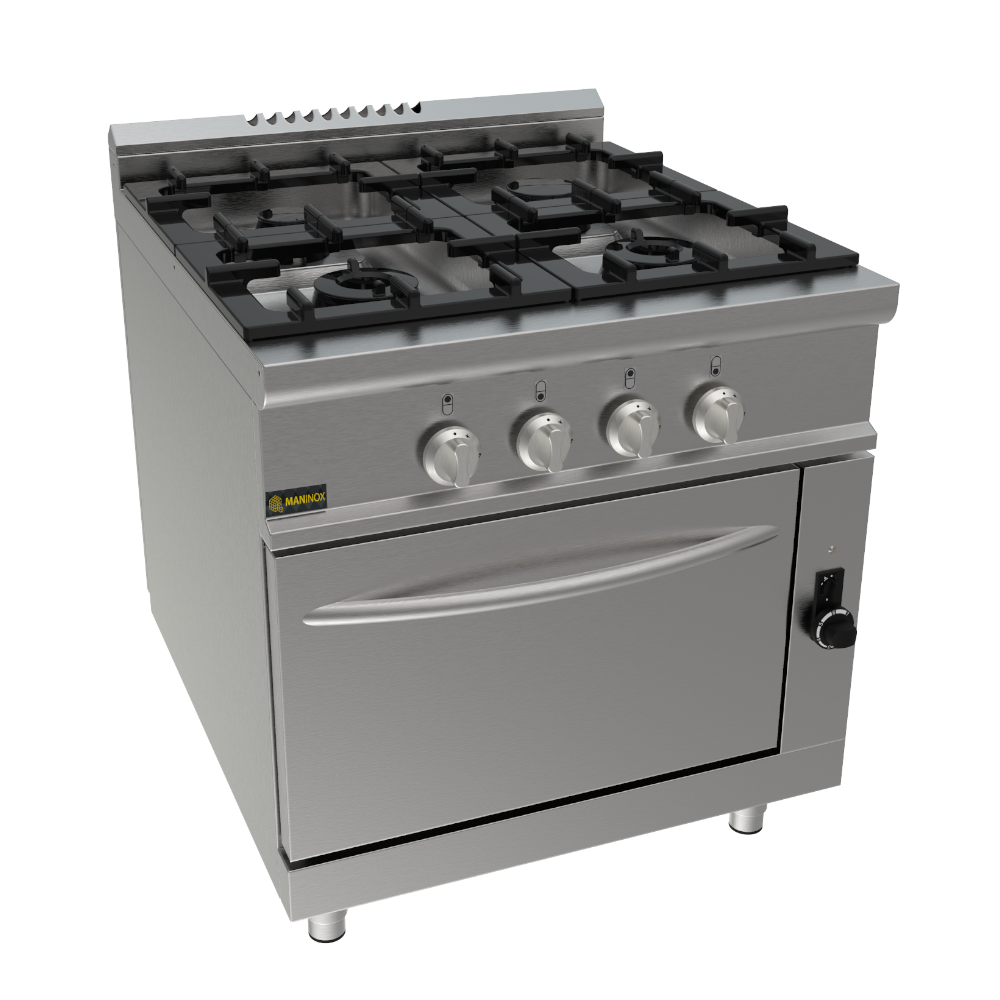 Cucina a gas 4 fuochi con forno a gas, 80x90x85h, 28.5 kW