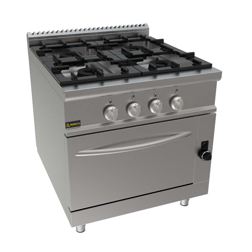 Cucina a gas 4 fuochi con forno a gas, 80x90x85h, 38.2 kW