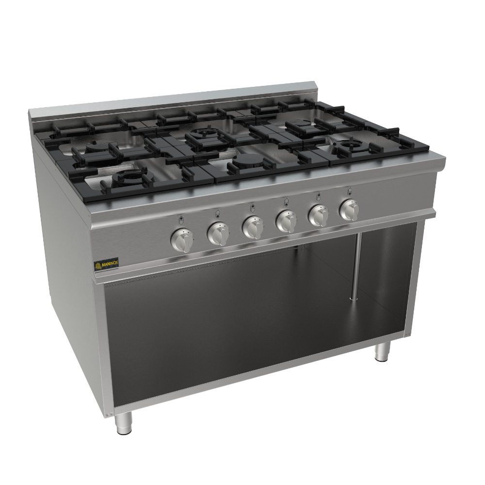 Cucina a gas 6 fuochi, 120x90x85h, 30.8 kW