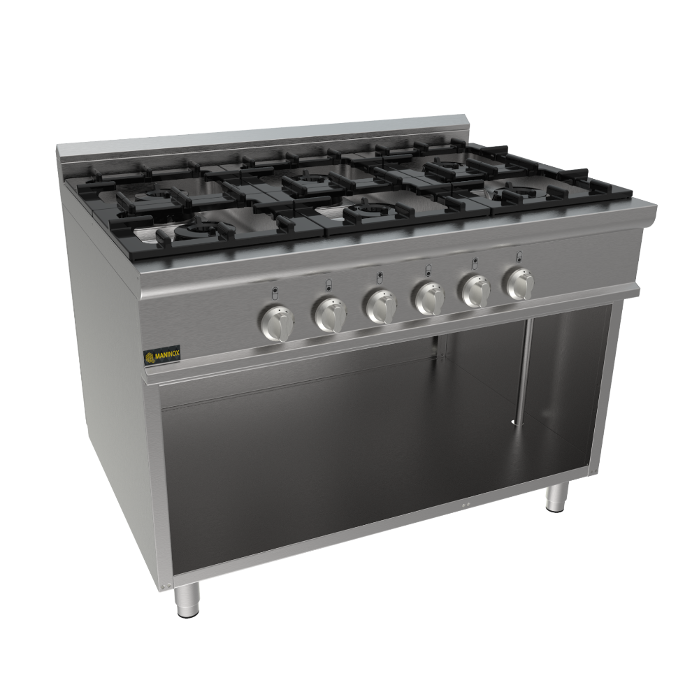 Cucina a gas 6 fuochi, 120x90x85h, 44.4 kW