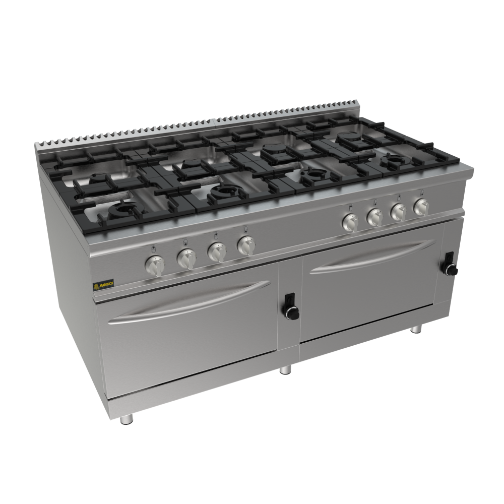 Cucina a gas 8 fuochi doppio forno a gas, 160x90x85h, 59 kW