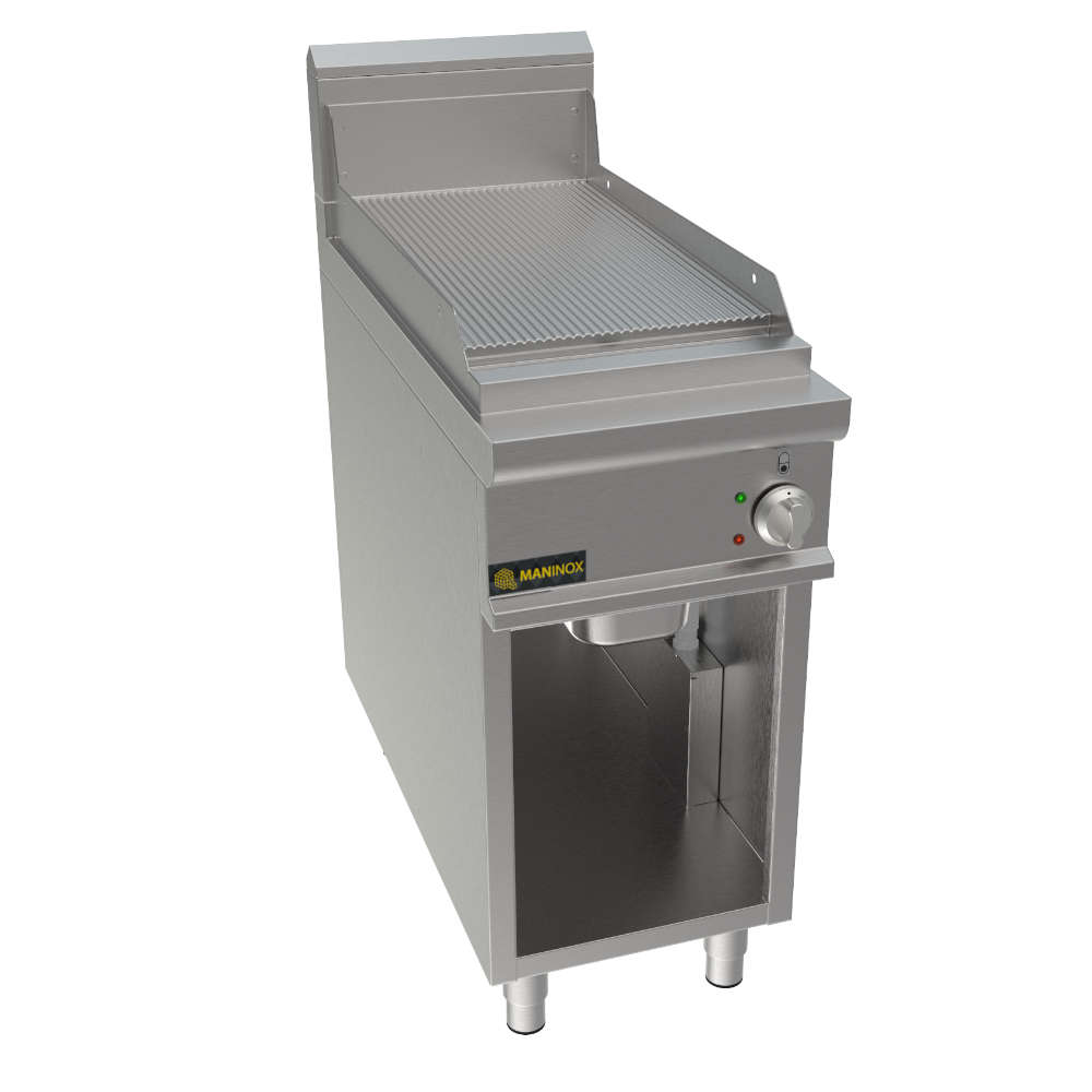 Fry top rigato elettrico piastra cromata, 40x90x85h, 6 kW