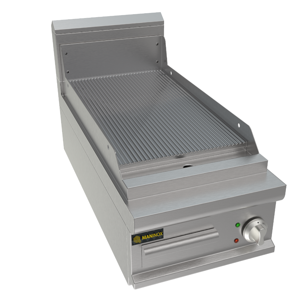 Fry top rigata elettrico piastra cromata, 40x90x27.5h, 6 kW