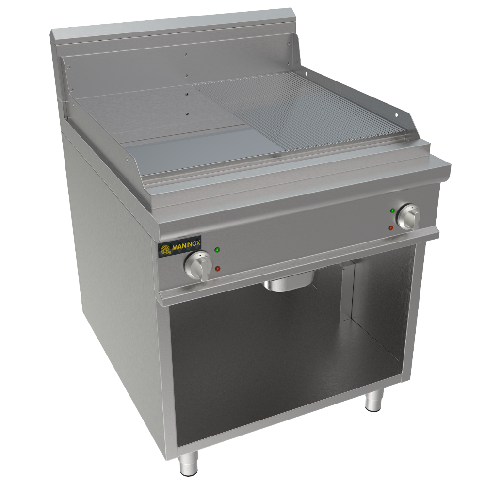 Fry top 1/2 liscio 1/2 rigato elettrico piastra cromata, 80x90x85h, 12 kW