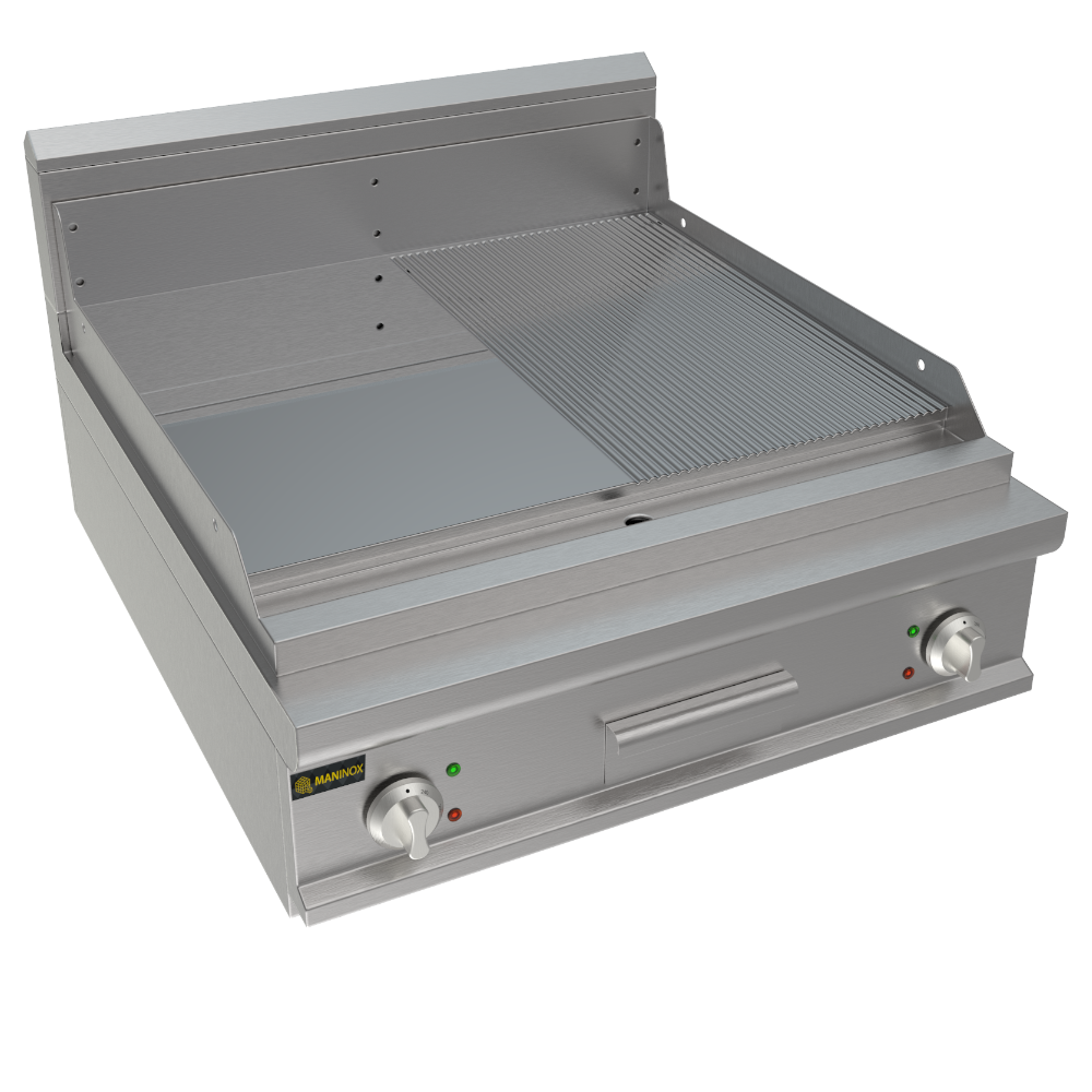 Fry top 1/2 liscio 1/2 rigato elettrico piastra cromata, 80x90x27.5h, 12 kW