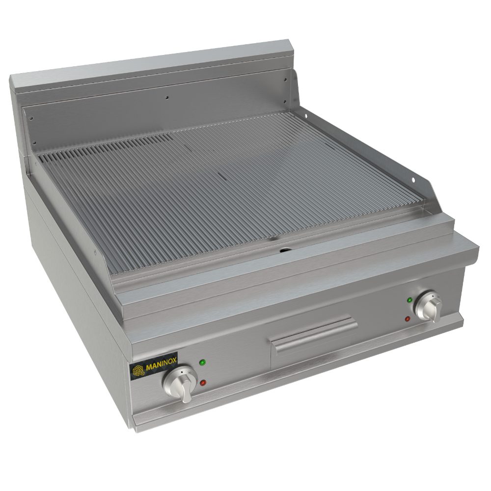 Fry top rigato a gas piastra cromata, 80x90x27.5h, 13.8 kW