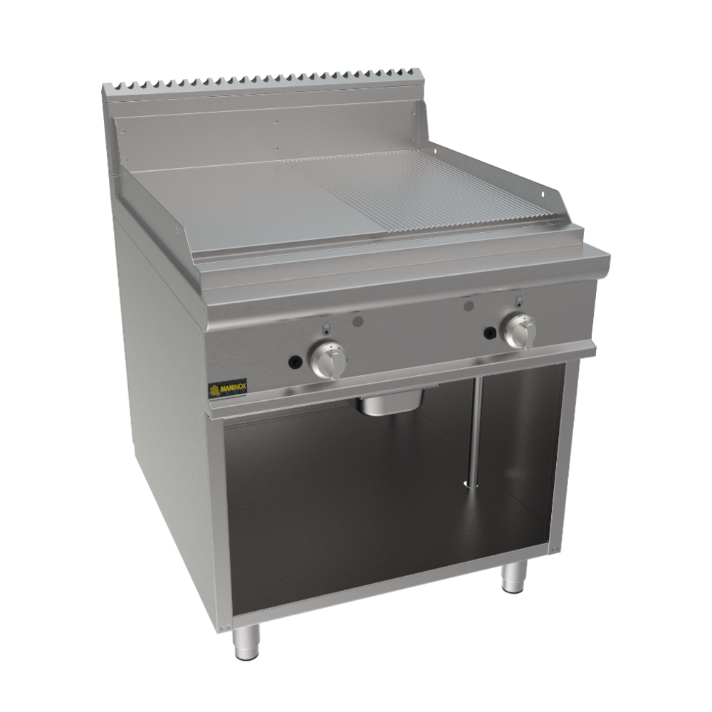 Fry top 1/2 liscia 1/2 rigata a gas, 80x90x85h, 13.8 kW