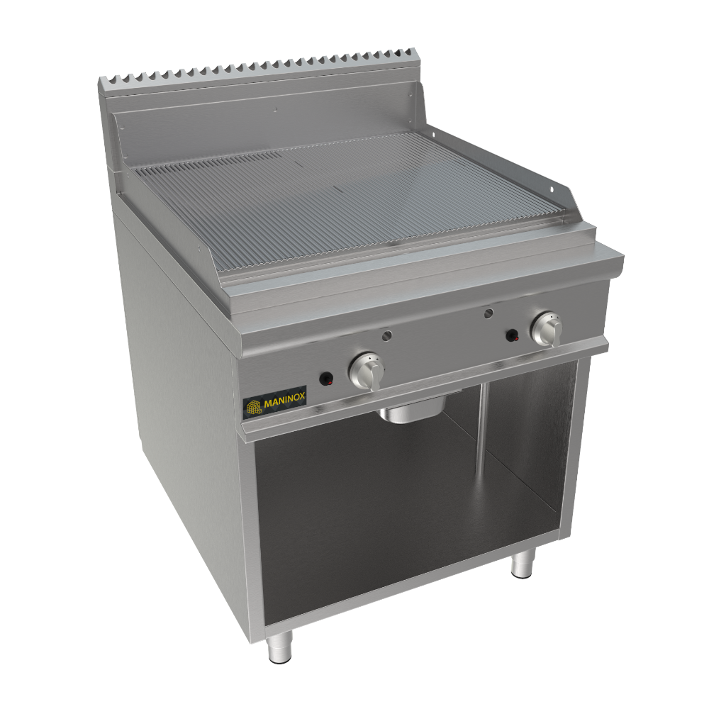 Fry top rigato a gas piastra cromata, 80x90x85h, 13.8 kW