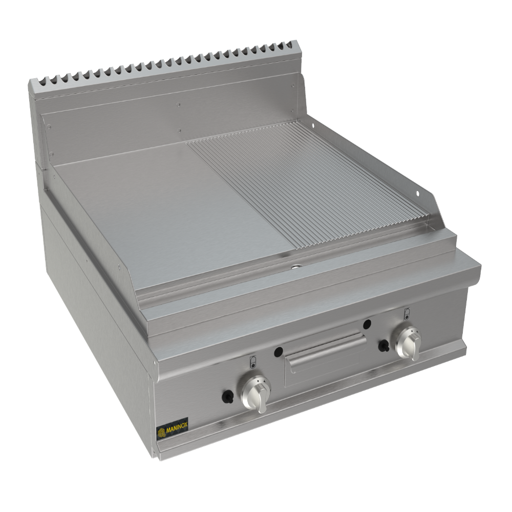 Fry top 1/2 liscia 1/2 rigata a gas, 80x90x27.5h, 13.8 kW