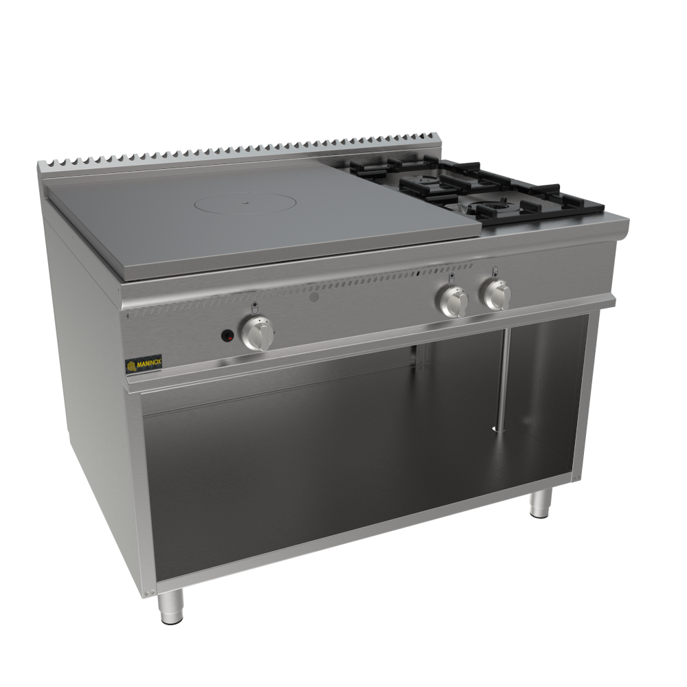 Cucina tuttapiastra a gas con 2 fuochi 120x90x85h, 24.9 kW