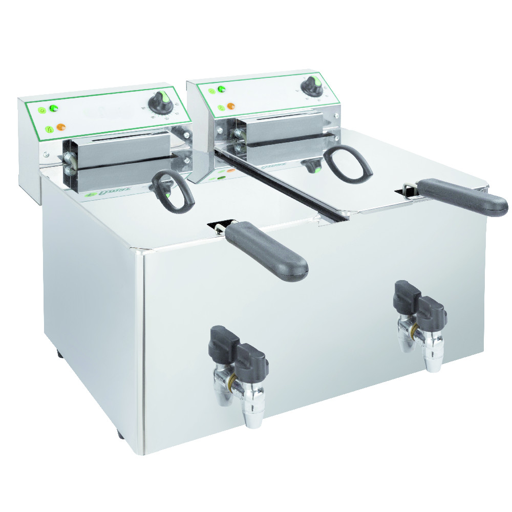 Friggitrice da banco, trifase, 565x520/650x360h, 12+12L con rubinetto di sicurezza