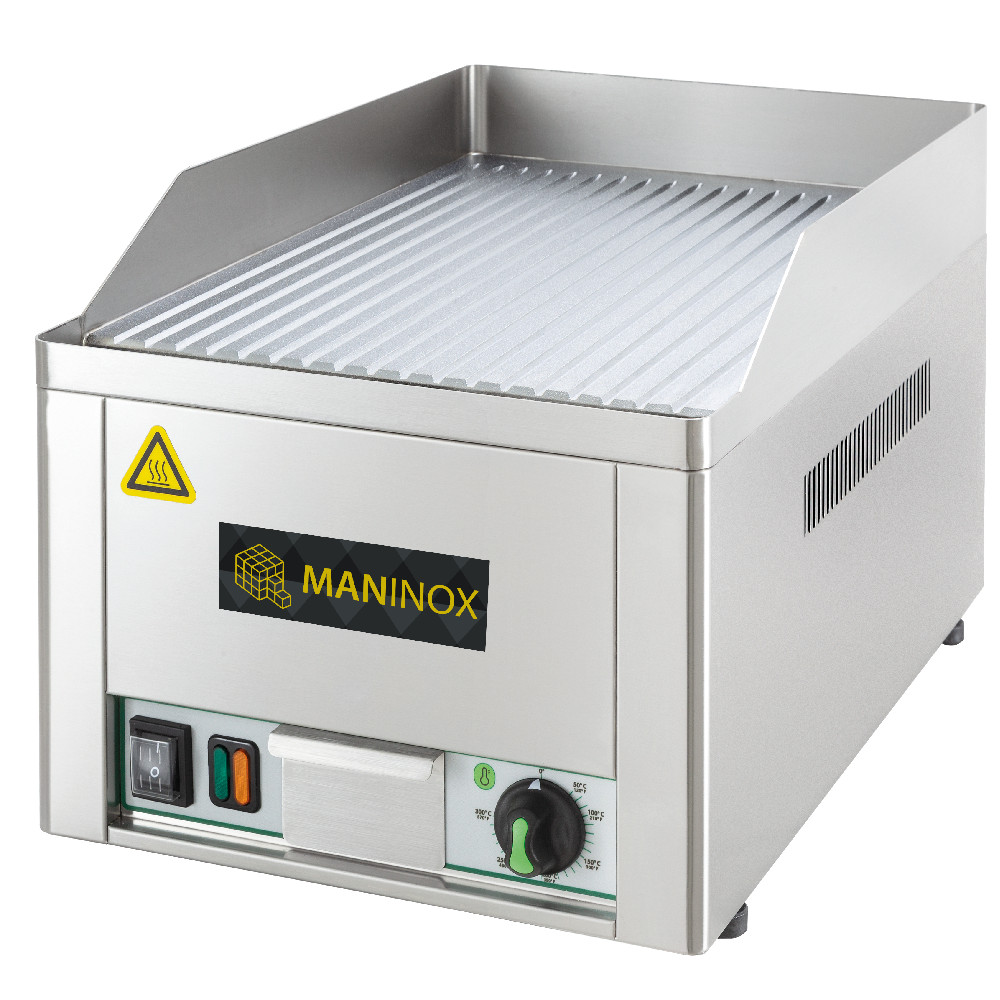 Fry top elettrico da banco rigato cromato,monofase  33.5x57x30h cm, 3 kW