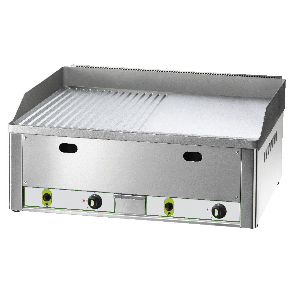 Fry top da banco liscio/rigato cromato a gas, 66.5x60x30h cm, 8 kW