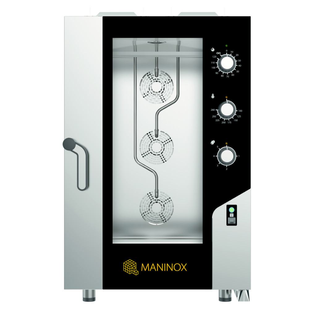 Forno a gas combinato convezione vapore 11 teglie 1/1 GN con pannello elettromeccanico